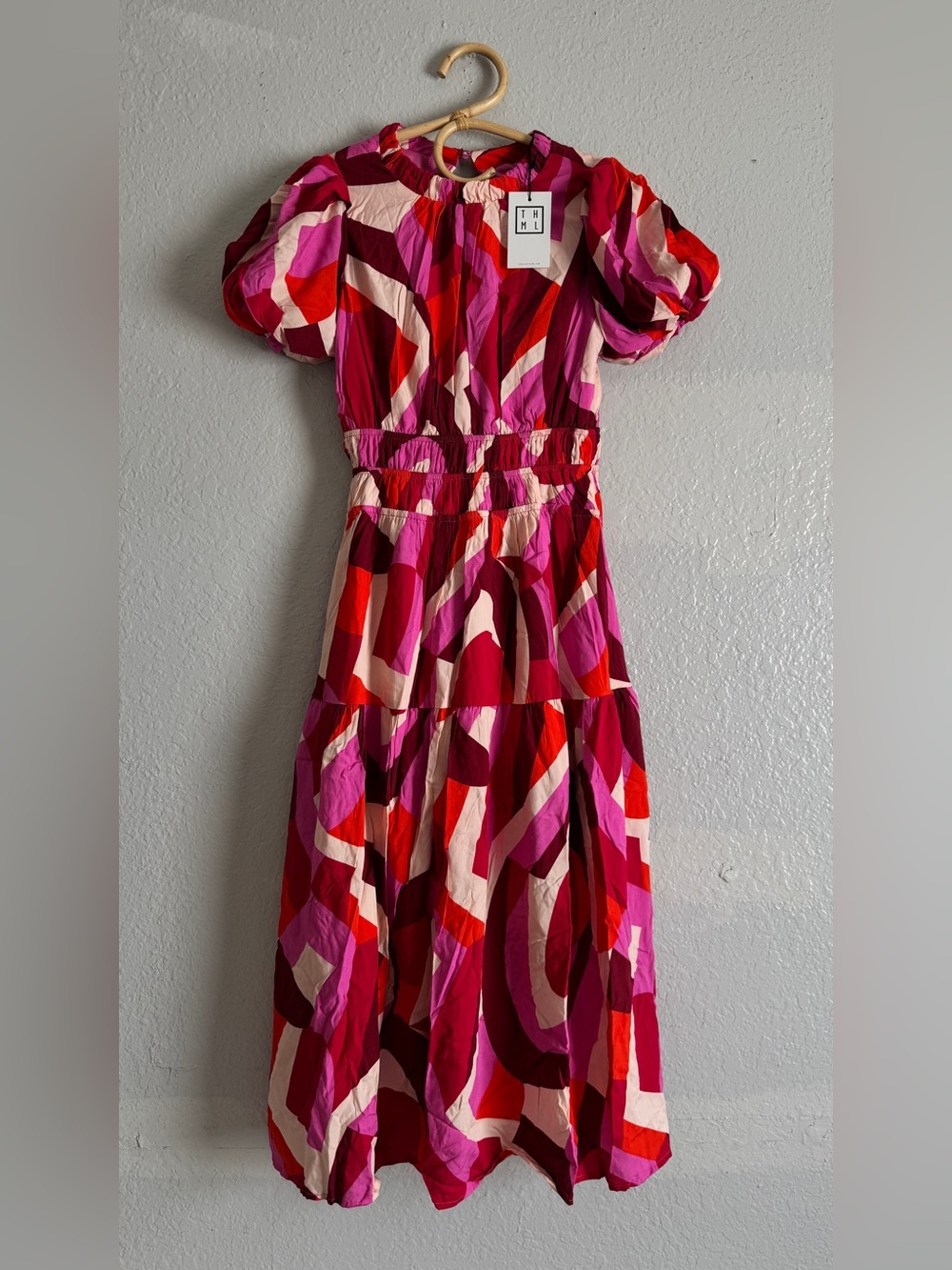 NWT Anthropologie THML Pink Red Geometric Maxi Dress